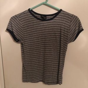 Blue and Grey Short Sleeve Striped Top